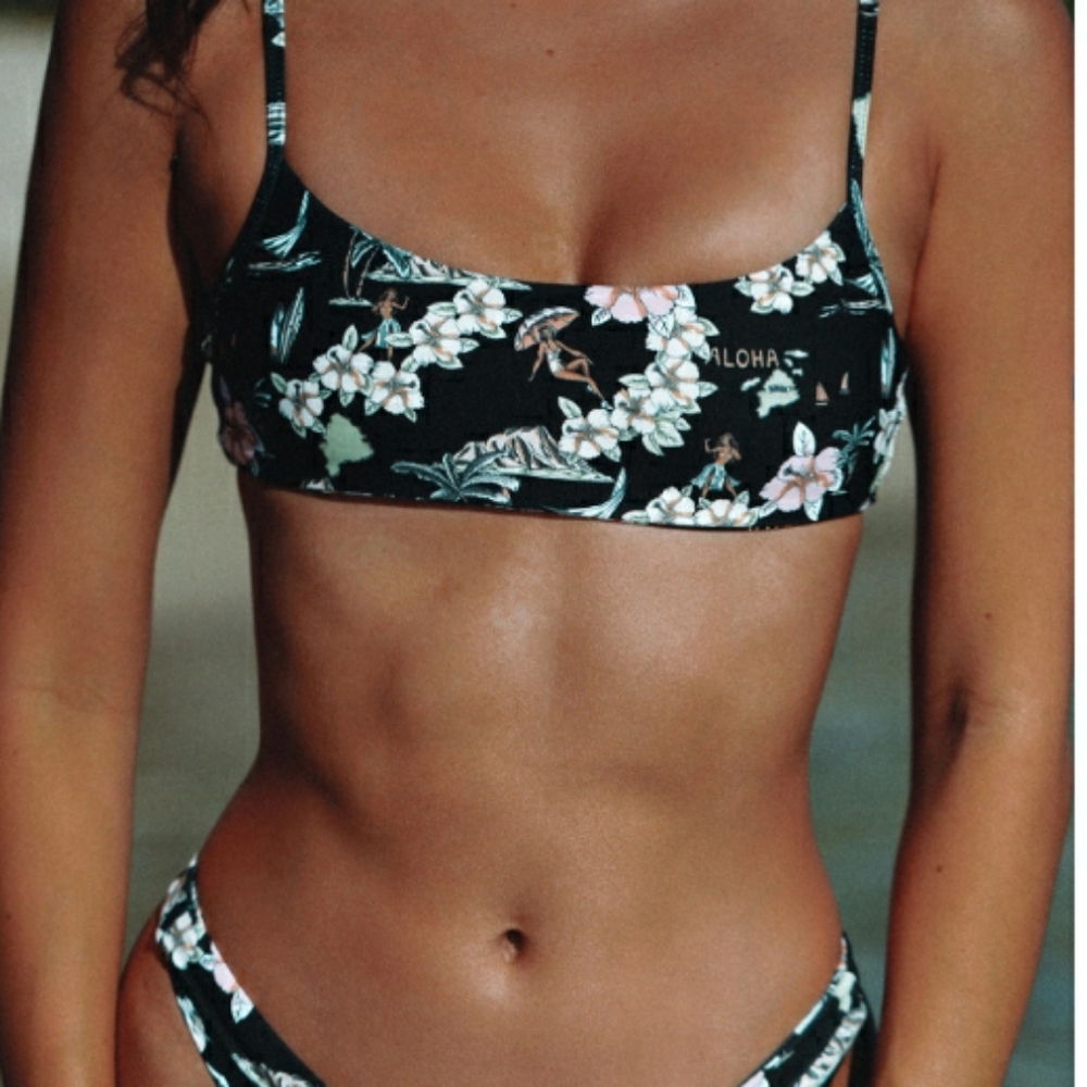 Skatie Black Floral Bikini Top and Bottom